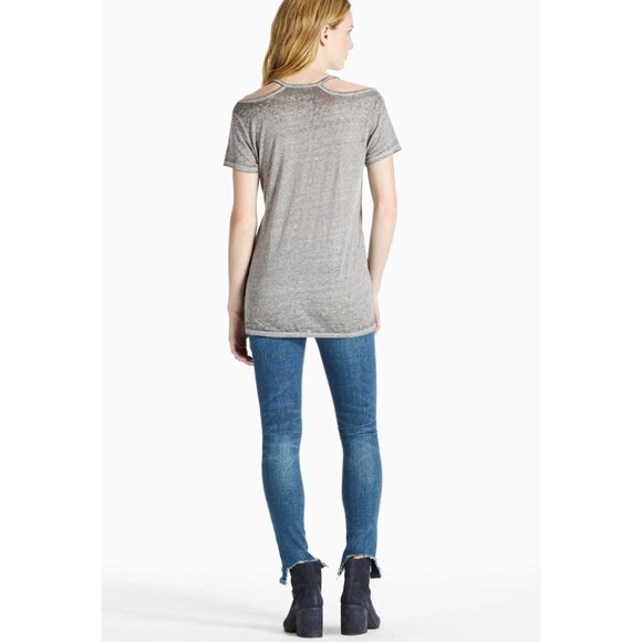 Journey Lucky Brand T-Shirt Tee Cold Shoulder Cutouts Gray Relaxed Size S - Picture 2 of 10